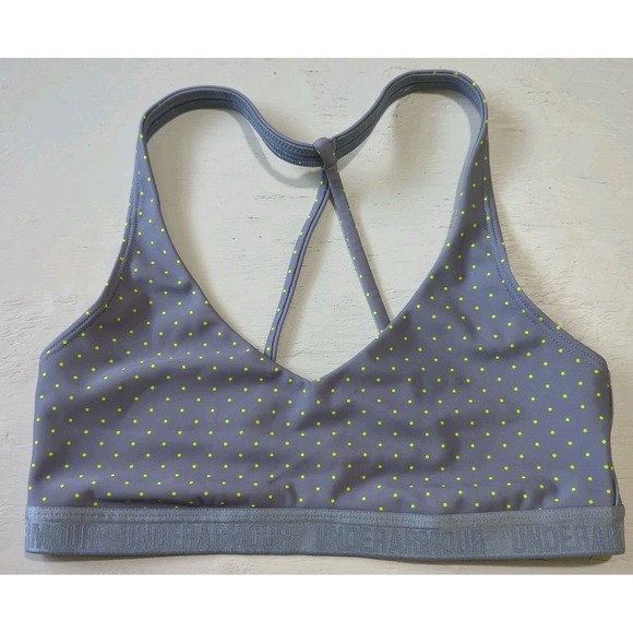 Under Armour Women's Sports Bra Polka Dot Neon Gray Small Heat Gear - Picture 1 of 7